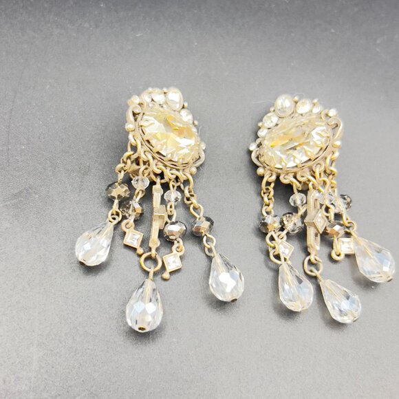 Vintage Art Deco Style Hollywood Glam Crystal Bead Dangle Drop Earrings - Picture 7 of 10